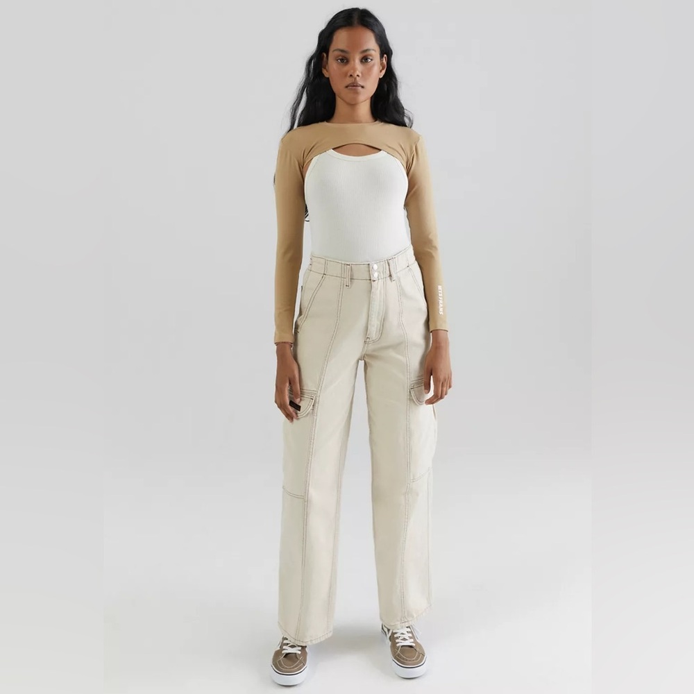 BDG Urban Outfitters Relaxed Skate Cargo Jeans Off-White Contrast Stitch Size 27